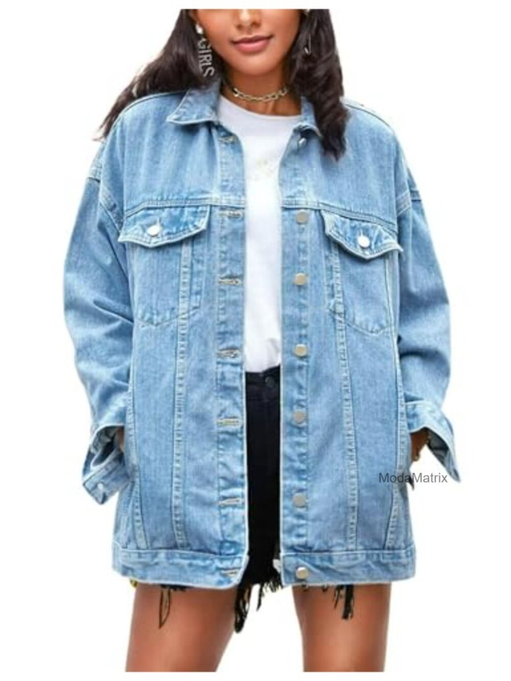 Oversized Denim Jacket Loose Fit Button Up Boyfriend Jean Coat
